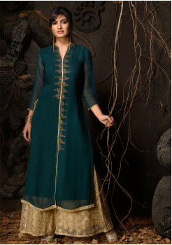 Green Color Designer Georgette Kurti